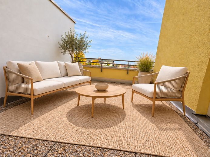 Gotowe do zamieszkania – wymarzone mieszkanie z tarasem na dachu w sercu Germering – Dachterrasse mit Weitblick