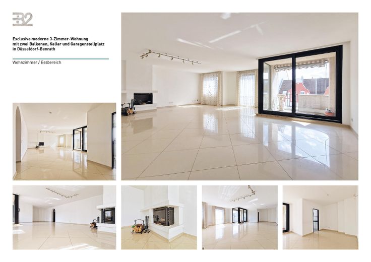 Moderne 3-Zimmer-Wohnung mit zwei Balkonen, Keller und Garagenstellplatz in Düsseldorf-Benrath – Wohnzimmer / Essbereich