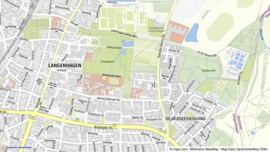 Wohnen am Stadtpark Langenhagen: Gut geschnittene Wohnung mit großem Balkon und Garage – Geolyzer Kartenausschnitt