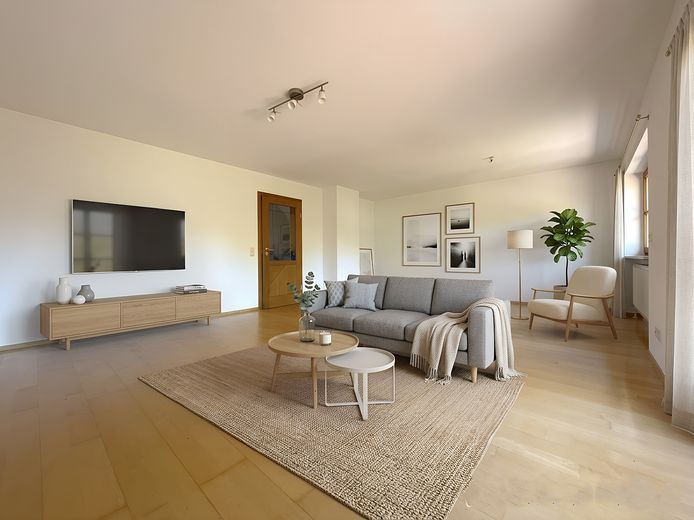 Casa pareada ideal para familias, sin comisión y de particular – Wohnzimmer, KI-generiert