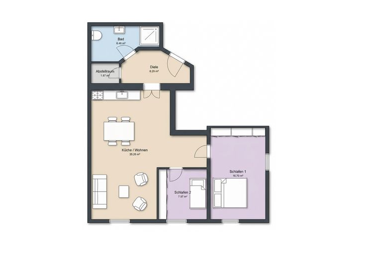 Schöne 3-Zi-Altbauwohnung mit Einbauküche in Bogen Zentrum (1002) – Grundriss Whg 1002