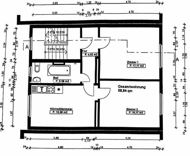 Helle 2 Zimmer-Wohnung für Singles, WG oder Pärchen – Grundriss