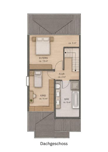 +++RESERVIERT+++ Maisonette-Wohnung mit großem Sonnenbalkon inkl. Tiefgarage in Oberhausen-Alsfeld – Grundriss DG