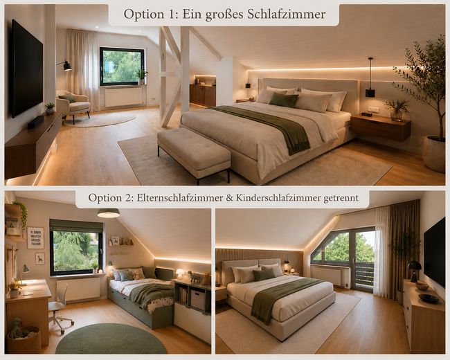 Arriver, respirer, profiter de la vie : vaste bonheur d’habiter en lisière de forêt - un refuge parfait – Schlafzimmer  KI-generiert