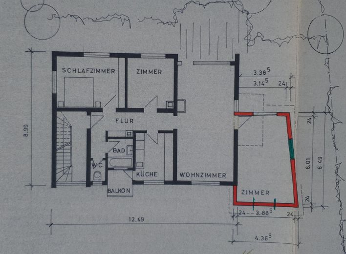 1OG Grundriss 1980 mit Anbau