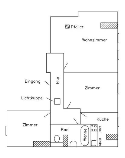 Stilvolle ruhige 3-Zi-Dachgeschosswohnung – eigene Etage, Dachbalken & Gartenmitnutzung – Grundriß