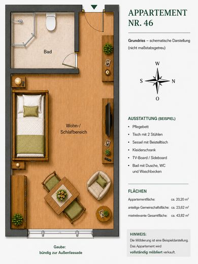 Uelzen’de bakım dairesi · 43,82 m² · 7.411,53€ yıllık kira · mal sahibinden komisyonsuz – Appartement Nr. 46