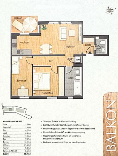 Grundriss mit Möblierungsbeisp