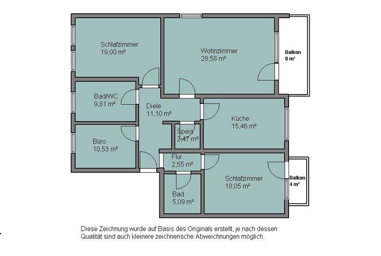 Großzügige 4-Zimmer-Wohnung in Rosenheim mit 2 Bädern & 2 Balkonen – Grundriss