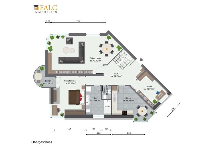 Wohn(t)raum über 2 Etagen mit Dachterrasse, Balkon, 2 Einstellplätzen, Einbau Wärmepumpe 2026 – Grundriss (2.OG)