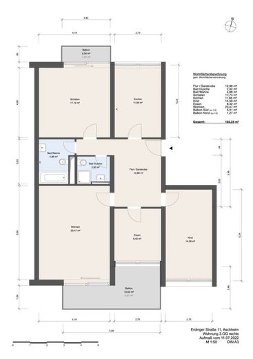 Große und ruhig gelegene 4-Zimmer-Wohnung mit 2 Balkonen in Aschheim – GRUNDRISS