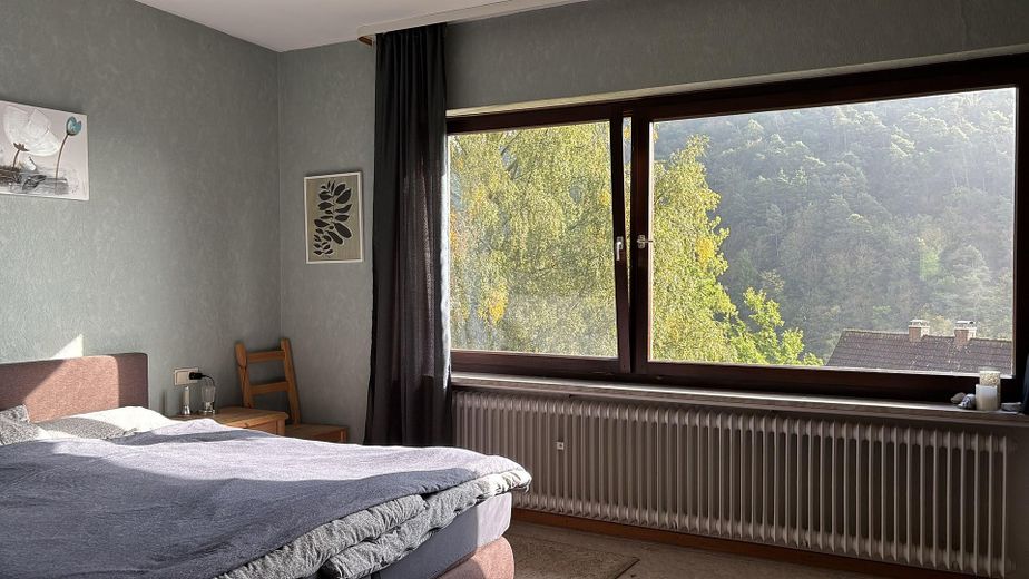 Casa unifamiliare situata in posizione tranquilla ai margini del bosco con vista su BID-Wallau – Schlafzimmer, Ostfenster