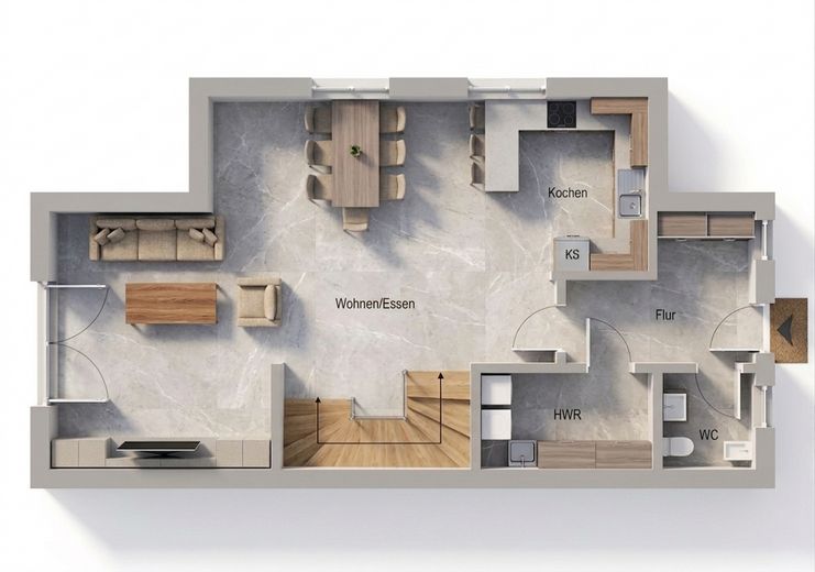 Sofort Bezugsfertig! Modernes Reihenendhaus mit Top-Ausstattung in Gallen – Grundriss Erdgeschoss