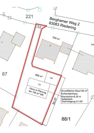 Działka pod dom jednorodzinny w Riedering - Neukirchen 668 m² – Lageplan mit Festsetzungen 
