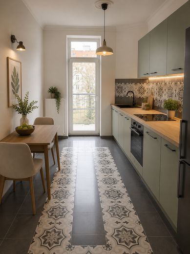 2-Zi. Wohnung + Balkon + Keller + Garten + Aufzug – Küche + Balkonzugang