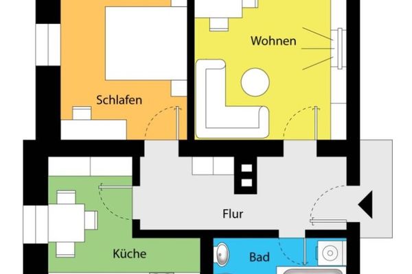 Vivere in comfort con ampio balcone e cucina separata in una posizione tranquilla e immersa nel verde.