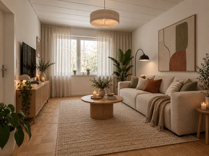 Per proprietari e investitori: ristrutturato di recente con balcone coperto e vista libera sul verde – Wohnbereich