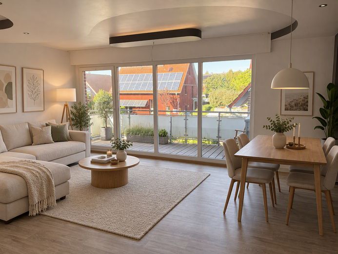 Großzügige Maisonette-Wohnungmit Balkon und eigenem Garten – Wohnzimmer visualisiert