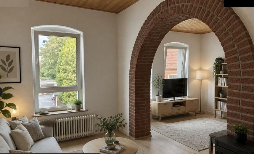 Dla 2-osobowej wspólnoty mieszkaniowej lub małżeństwa bez dzieci mieszkanie 2,5-pokojowe w centrum Brackwede, spokojna lokalizacja. – Wohnzimmer