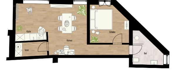 Erstbezug nach Kernsanierung  - 54 qm indiv. Wg. mit sep. Eingang und großer Terrasse – Grundriss