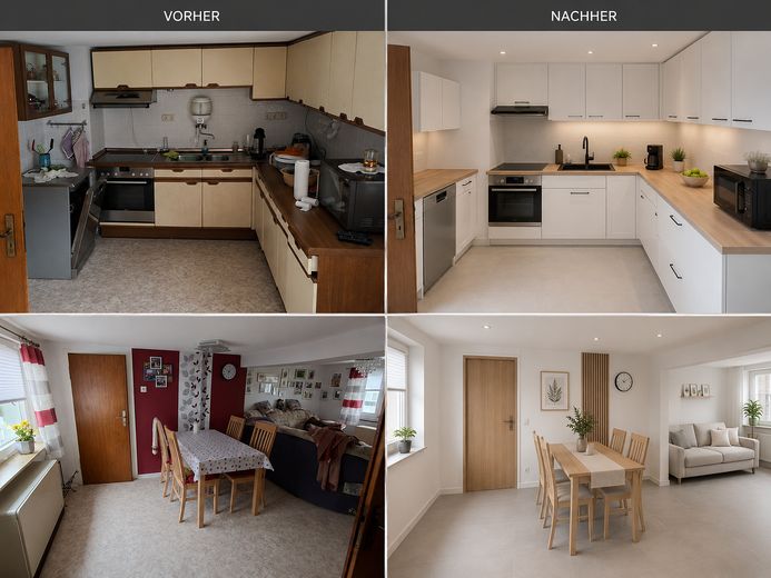 Encantadora casa de entramado de madera con patio interior, dos garajes y mucho potencial – Küche/ Esszimmer - KI Idee