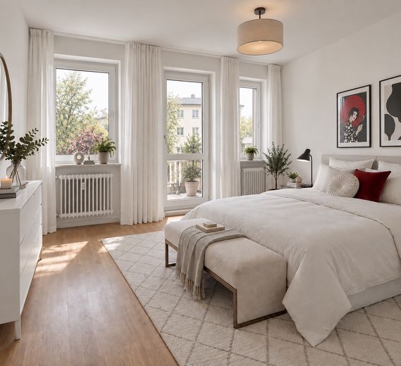 Bezugsfreie, renovierte 2-Zimmer-Wohnung mit Balkon und offener Wohnküche – Schlafzimmer