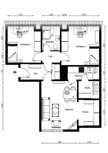 3-кімнатна комфортна квартира на 1-му поверсі – Grundriss