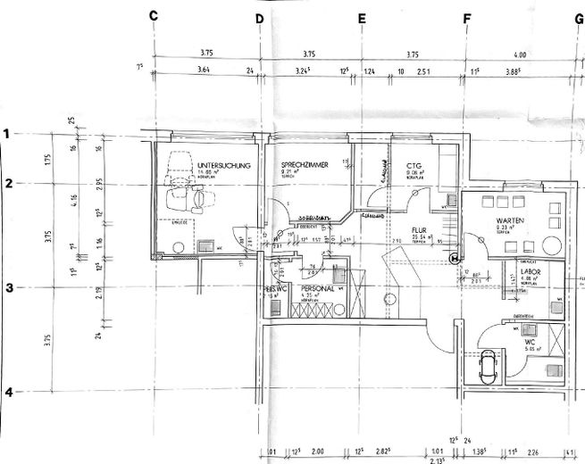 Consultorio/oficina de 86 m² en el centro de Spelle: médico, terapia, cosmética, despacho – ascensor, sin comisión – Grundriss Praxis 1. OG, 86 m²