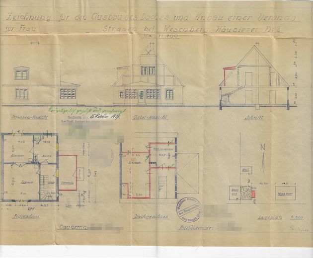लगभग 1.561 m² पर दो घर – बहु-पीढ़ी के साथ रहने के लिए आदर्श – Zeichnungen Haupthaus 1936