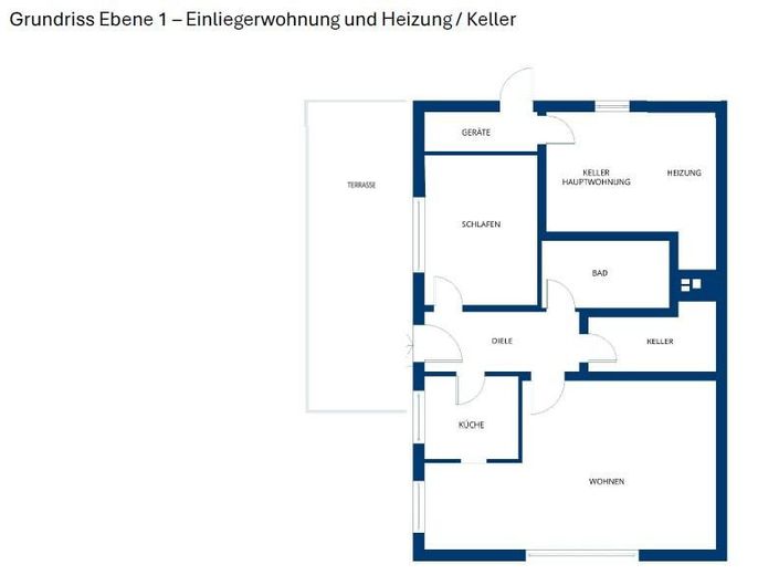 Exclusives Einfamilienhaus mit Einliegerwohnung in ruhiger Lage mit traumhafter Aussicht – Grundriss Ebene 1 - Einliegerw
