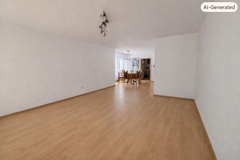 Pforzheim 2,5‑Zimmer Terrassenwohnung, TG‑Stellplatz, ruhige Lage Rodgebiet, sofort verfügbar – Wohnzimmer mit KI leer geräumt
