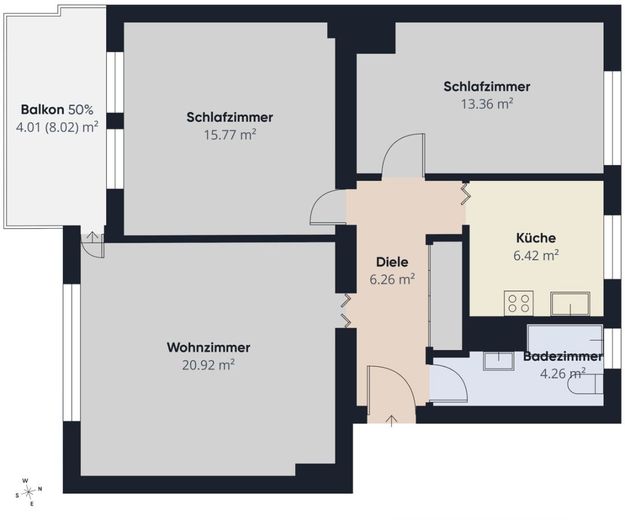 Burglesum | Sofort bezugsfreie 3-Zimmer-Wohnung mit Süd-Balkon – S&amp;P | Grundriss - 3. Obergeschoss