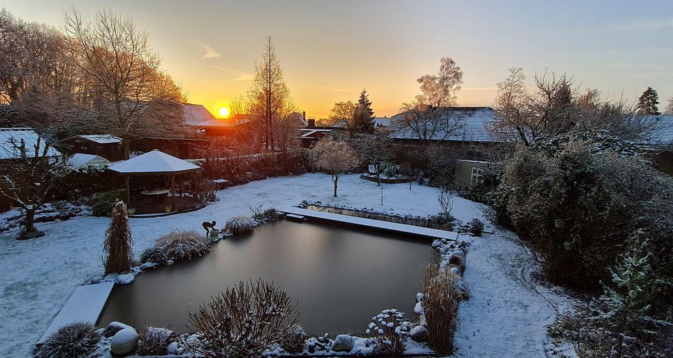 Perfektes Familiendomizil: Zentral wohnen, am Waldrand leben - provisionsfrei – Sonnenaufgang im Winter