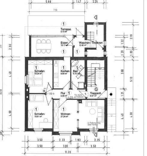 Reserviert: 3,5-Zimmer-Wohnung mit Privatgarten in Zweifamilienhaus, sanierter Altbau – Grundriss EG
