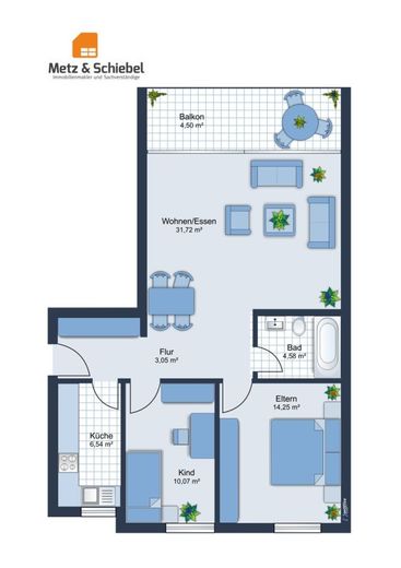 Modernes Wohnen nahe dem Rhein: Barrierefreie 3-Zimmer-Wohnung mit Balkon &amp; Tiefgaragenstellplatz – Grundriss