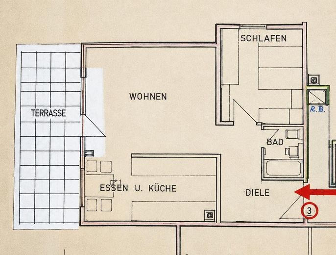 Modern gerenoveerd 2-kamerappartement op de begane grond met groot terras op de Betzenberg – Grundriss