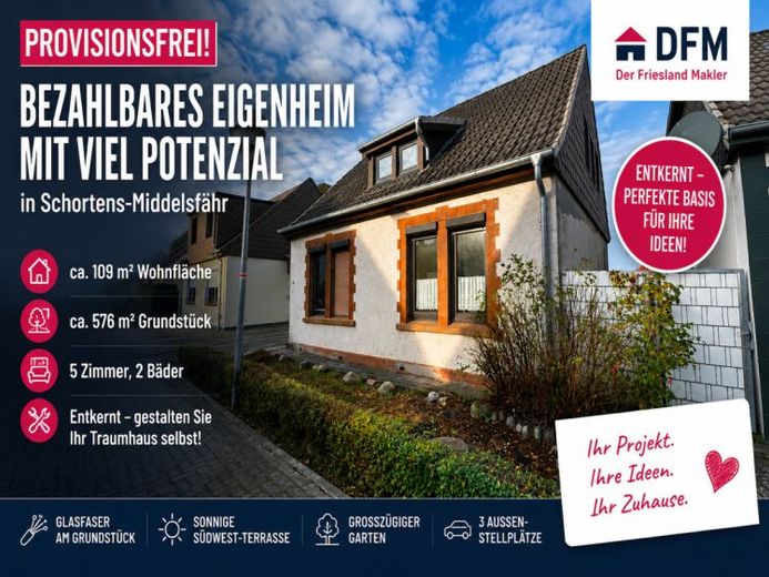 PROVISIONSFREI: Bezahlbares Eigenheim im gefragten Schortens Middelsfähr sucht Handwerkerfamilie – Foto 1