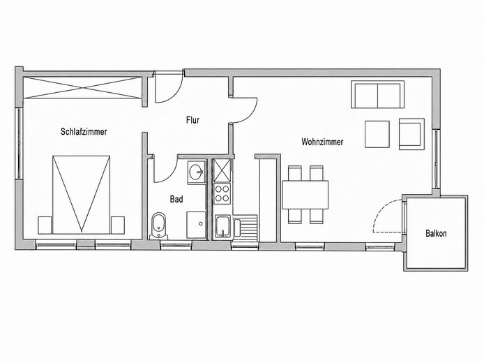 Barrierefreie 2ZKB mit Küche, Parkpl., Terrasse - ruhig & zentral – Grundriss