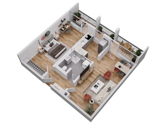 Erstbezug - sanierte 2-Raumwohnung – 3D Grundriss