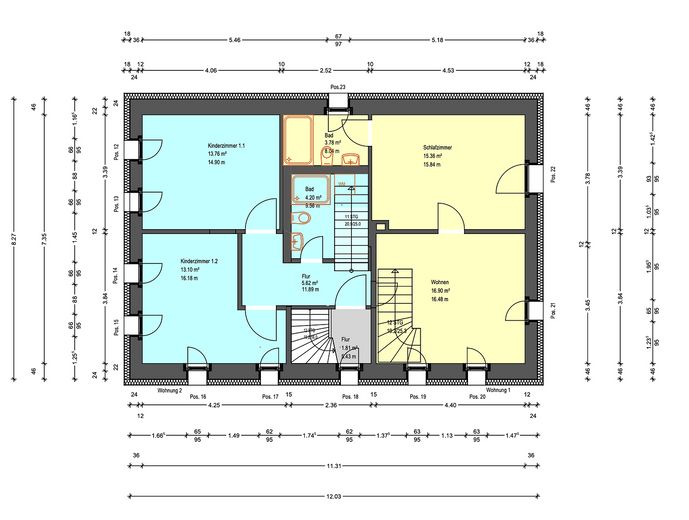 Wohnen wie im Eigenheim: 4,5-Raum-Maisonette im 2-FH, Garten, Erstbezug, Energiesparhaus – Obergeschoss (blaue Wohnung)