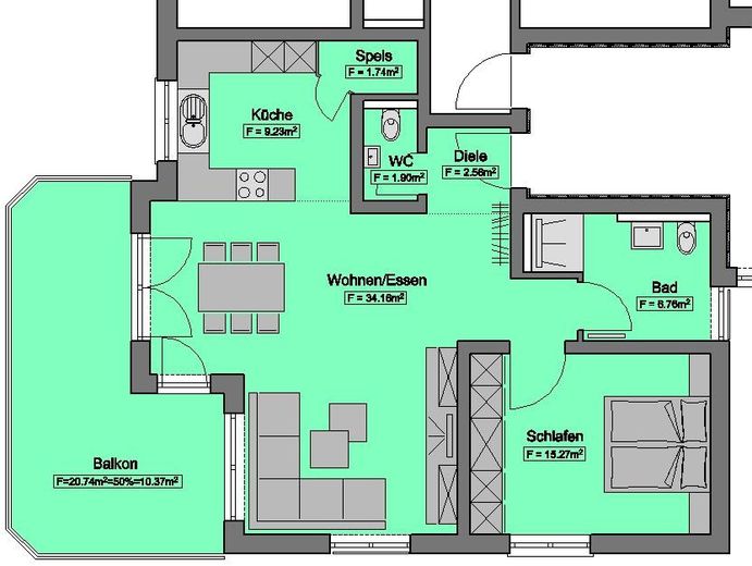 Barrierefreie OG-Wohnung mit 2 flexiblen Grundrissvarianten – 2,5 oder 3,5 Zimmer möglich – Variante I 