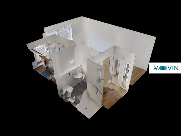 Renovated 1-Room Apartment with Balcony, Fitted Kitchen and Modern Shower Bathroom – 3D-Ansicht Grundriss