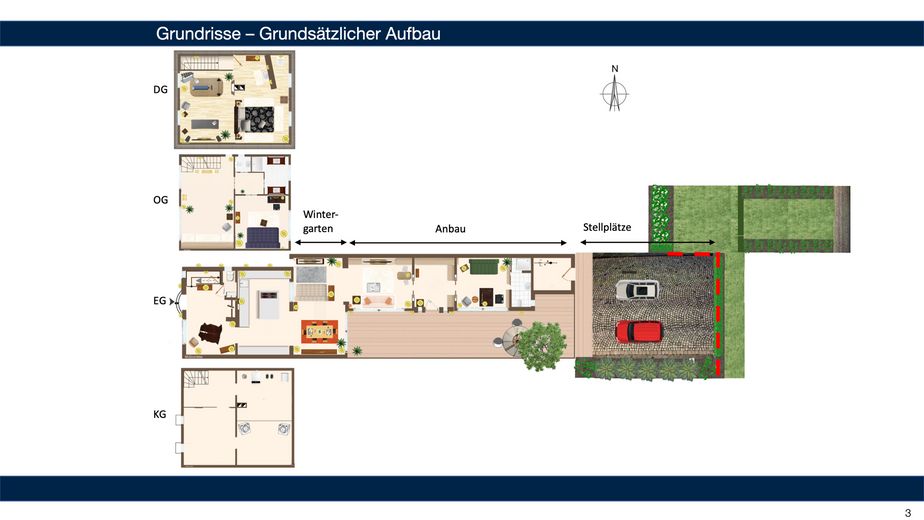 Maisonette con terrazza in legno e posto auto in affitto – Grundriss_Uebersicht