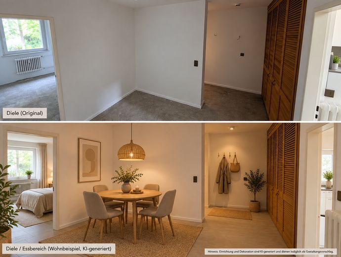 Sofort frei in Berlin-Steglitz: Helle 3-Zimmer-Wohnung mit Südbalkon + Stellplatz + provisionsfrei – Wohnbeispiel Essbereich
