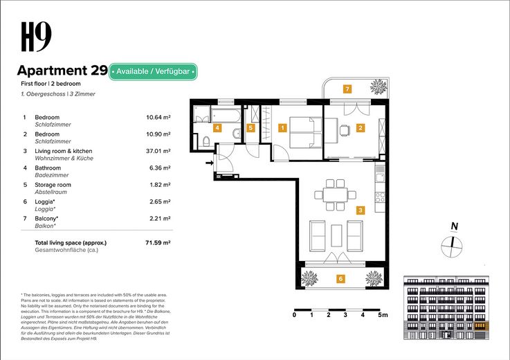 Erstbezug & provisionsfrei! Moderne 3-Zimmer-Wohnung mit 2 Balkonen und Aufzug H9-29 – Grundriss