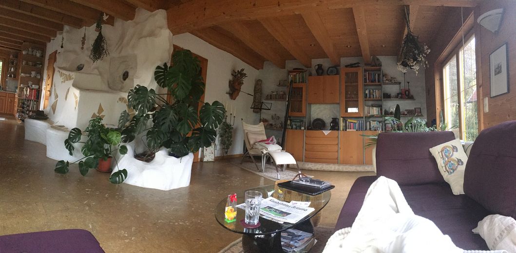 Am Waldrand gelegenes Einfamilienhaus mit ELW und parkähnlichem Garten – Wohnzimmer