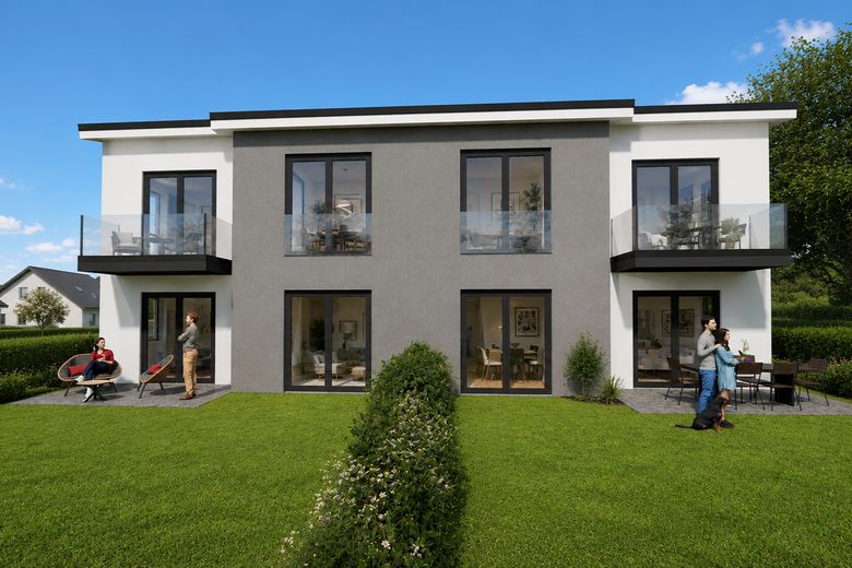 4 schlüsselfertige Eigentumswohnungen /62,88 m² Neubau / QNG/ Fotovoltaik – Außenansicht Visualisierung