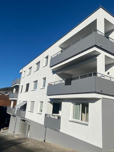 Neue Penthouse-Wohnung mit lichtdurchfluteten Räumen und einem Balkon mit tollem Ausblick – Außenansicht mit Balkon 2. OG