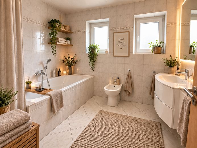 Casa bifamiliar atractiva – ideal para familias o inversores – Badezimmer-visualisiert