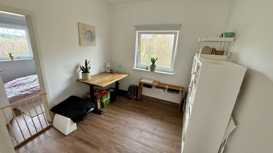 Eider yakınında yeni gibi A+ ahşap bungalov – bahçe, tarla manzarası, komisyonsuz – Durchgangszimmer/Arbeitszimmer